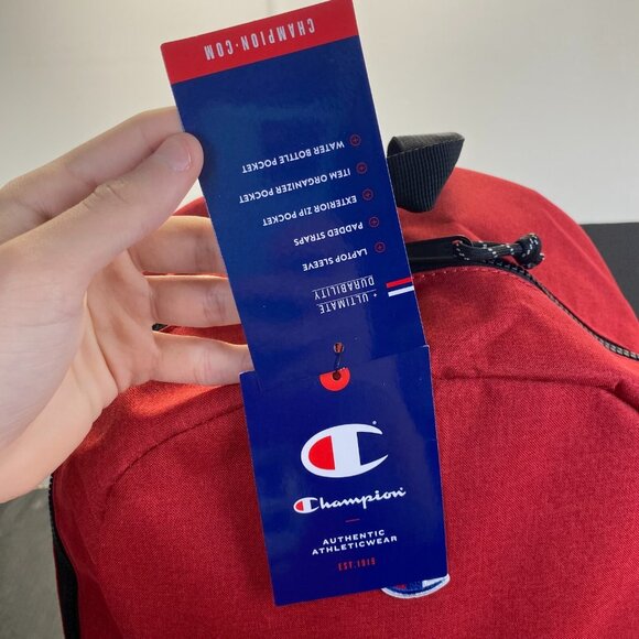 Champion 15” Backpack Black/Red cript Logo,Laptop Sleeve,Padded Straps‎ New - Picture 3 of 13